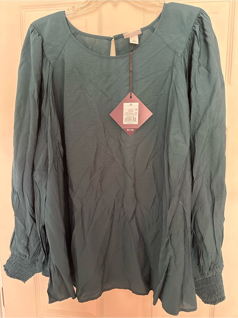 Ava & Viv Teal Long-Sleeve Peasant Top